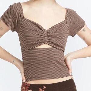 Volcom brown and white striped ribbed cutout top
